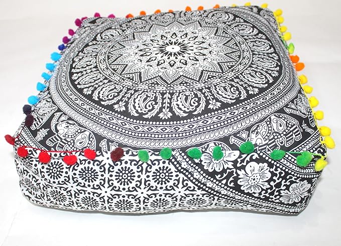 CRAFT KALA Black Elephant Flower Large Hippie Mandala Meditation Floor Ottoman - Image 6