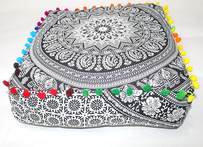 CRAFT KALA Black Elephant Flower Large Hippie Mandala Meditation Floor Ottoman - Image 6
