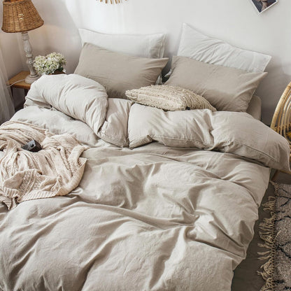 moomee duvet cover set 100% washed cotton linen, close-up detail