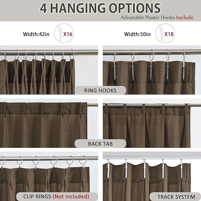 Brown Pleated Linen Curtains 100 Inches Long Farmhouse Semi Sheer Memory - Image 2
