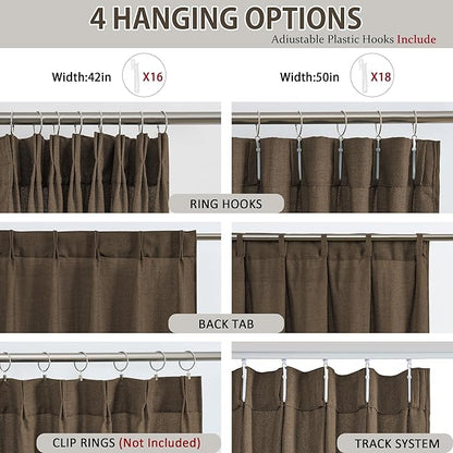 Brown Pleated Linen Curtains 45 Inches Long Farmhouse Semi Sheer Memory Trained - Image 2