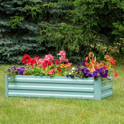 sunnydaze rectangle galvanized raised garden bed for vegetables on a desk or shelf