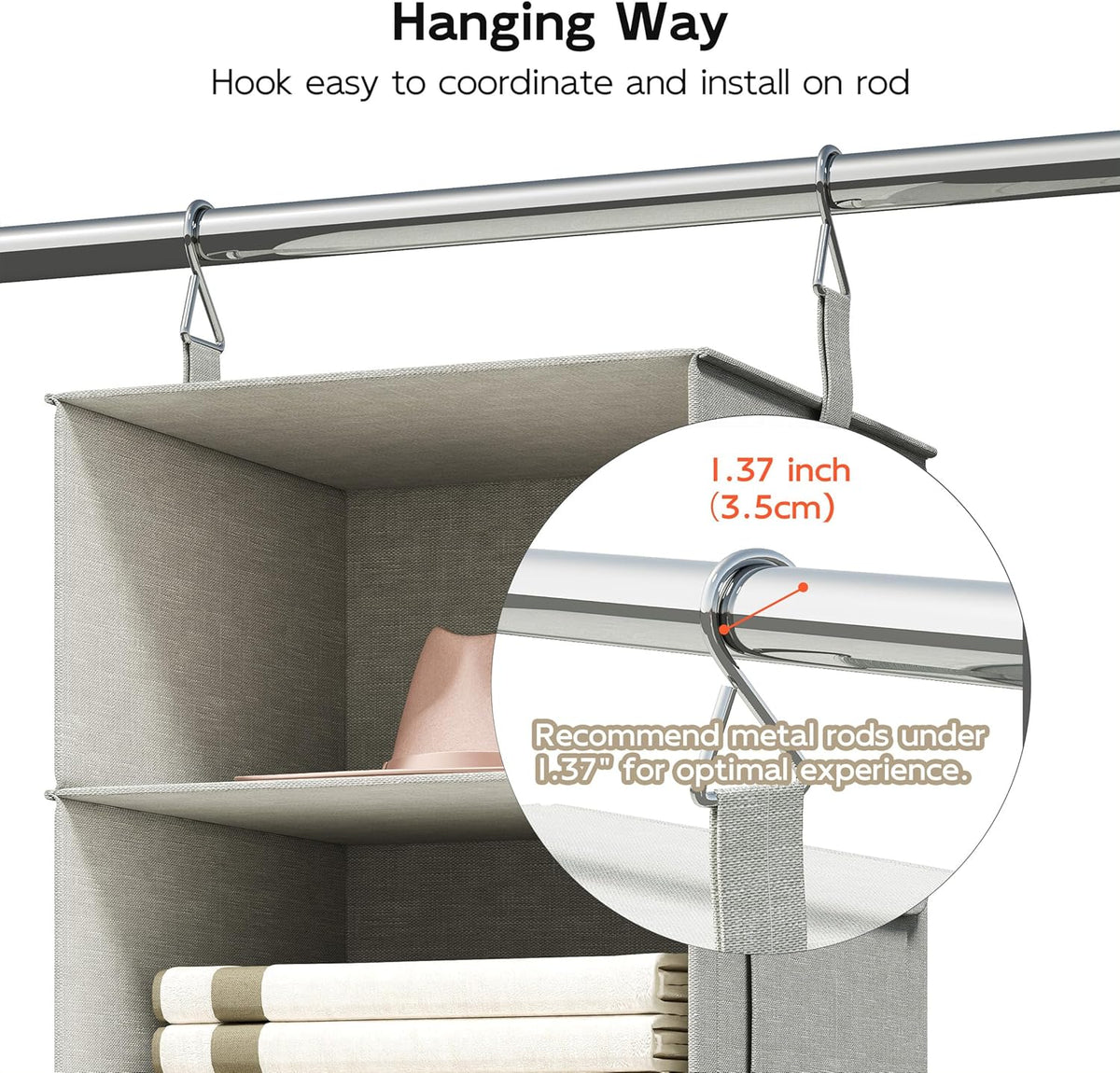 6-shelf hanging closet organizer with 3 drawers, separable on a desk or shelf