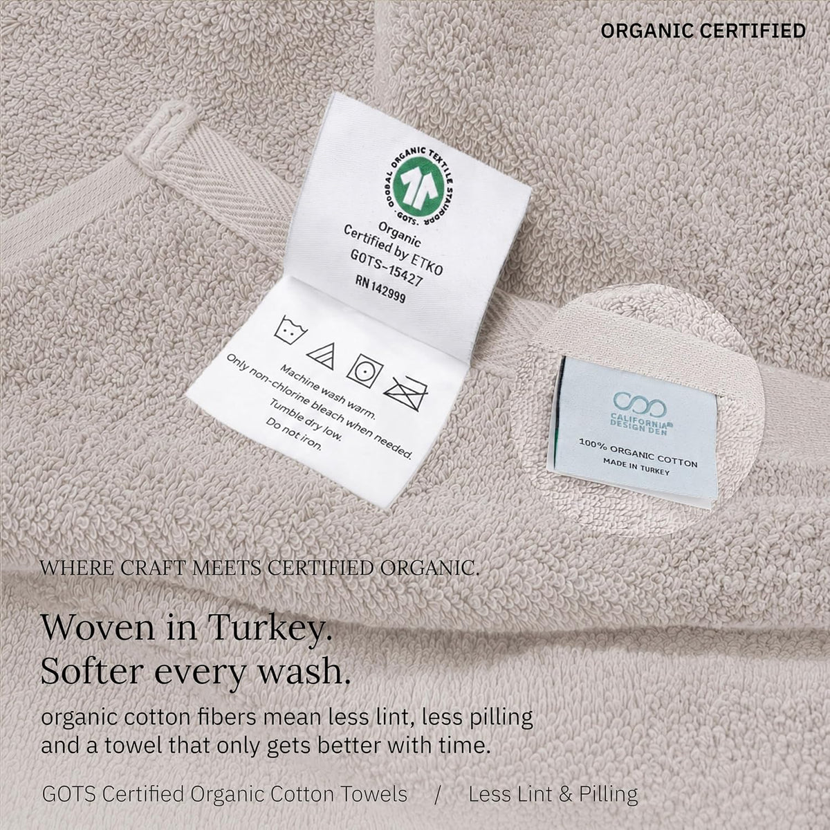 california design den organic cotton luxury bath towel showing dimensions