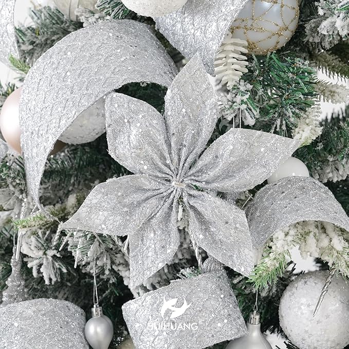 HUIHUANG Silver Glitter Wired Ribbon - Image 3