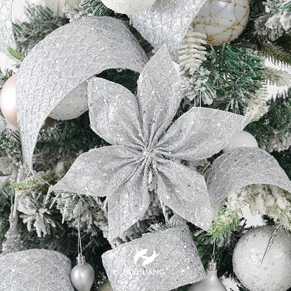 HUIHUANG Silver Glitter Wired Ribbon - Image 3
