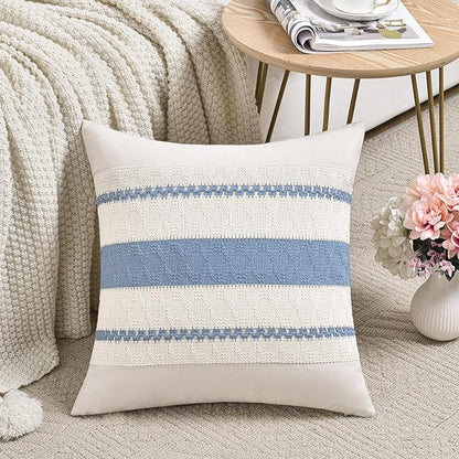 Fancy Homi Set of 2 Boho Light Blue Decorative Throw Pillow Cover 18x18 Inch - Image 2