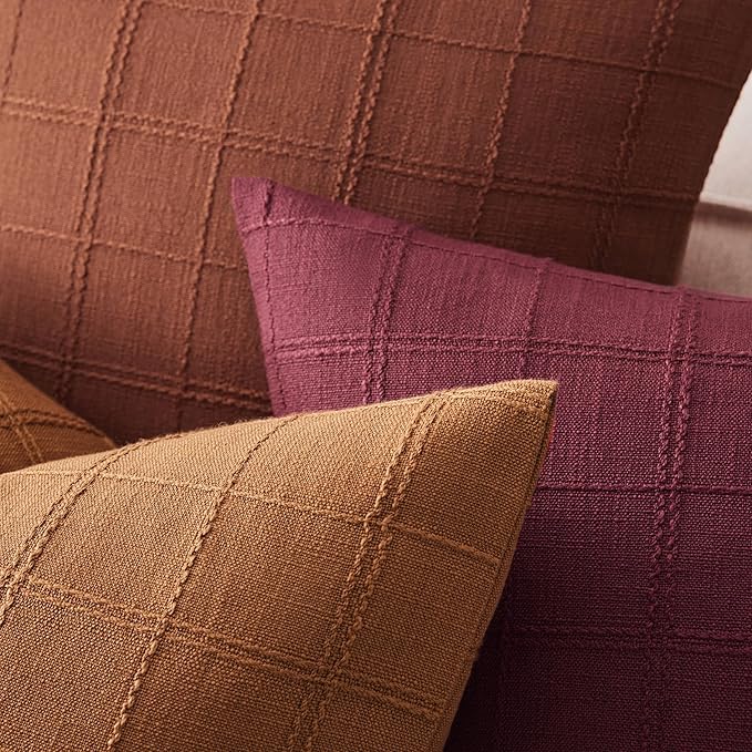 ZeeMart Linen Checked Throw Pillow Covers Set of 2, 18x18 Inch Allover Grid - Image 3