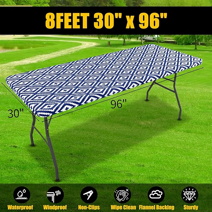 Smiry Rectangle Picnic Table Cloth, Waterproof Elastic Fitted Outdoor - Image 7
