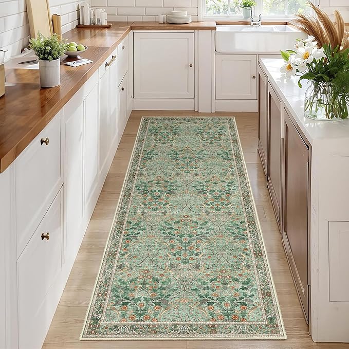 MUJOO Washable Runner Rug Green, Floral 2x6 Runners - Image 3