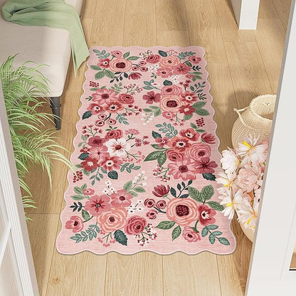 DUKINO 2x4 Washable Runner Rugs, Non Slip Floral Print Entryway Rug by DUKINO