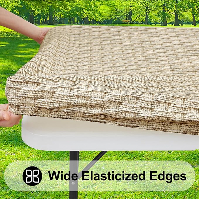 Smiry Rectangle Picnic Tablecloth, Wipeable Flannel Backed Table Covers - Image 2