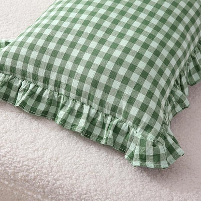 2 Pack Christmas Green White Plaid Ruffle Gingham Lumbar Throw Pillow Covers - Image 7