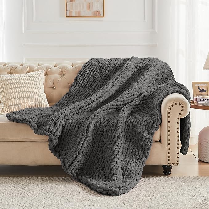 Carriediosa Chunky Knit Throw Blanket 50" X 60", 100% Hand Made Large Chenille - Image 6