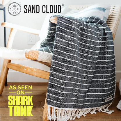 sand cloud turkish beach towel - sand resistant shown in use