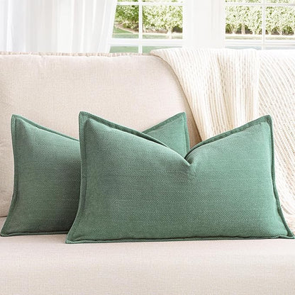 ZWJD Dusty Green Pillow Covers 12x20 Set of 2 Chenille Throw Pillow Covers by ZWJD