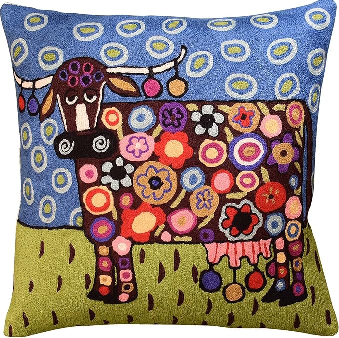 Cow Pillow Cover Karla Gerard Animal Cow-Themed Throw Kids Room Pillowcase Blue by Kashmir+Designs