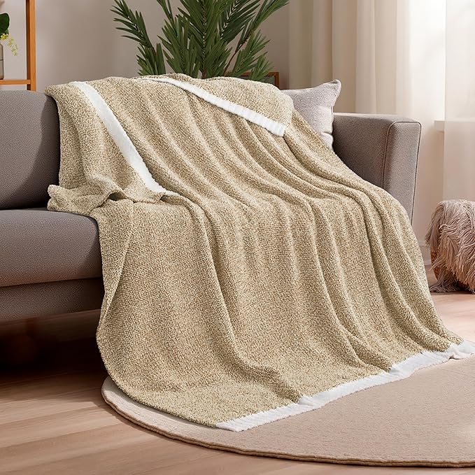 Joiedomi Twin Blanket for Couch Bed, Light Camel Knitted Blankets Gifts for by Joiedomi