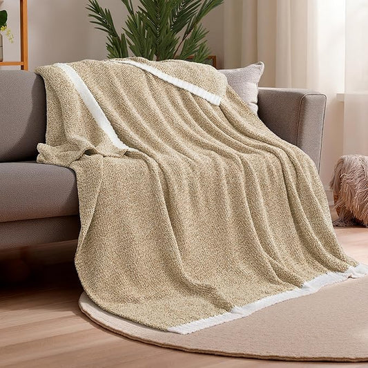 Joiedomi Twin Blanket for Couch Bed, Light Camel Knitted Blankets Gifts for by Joiedomi