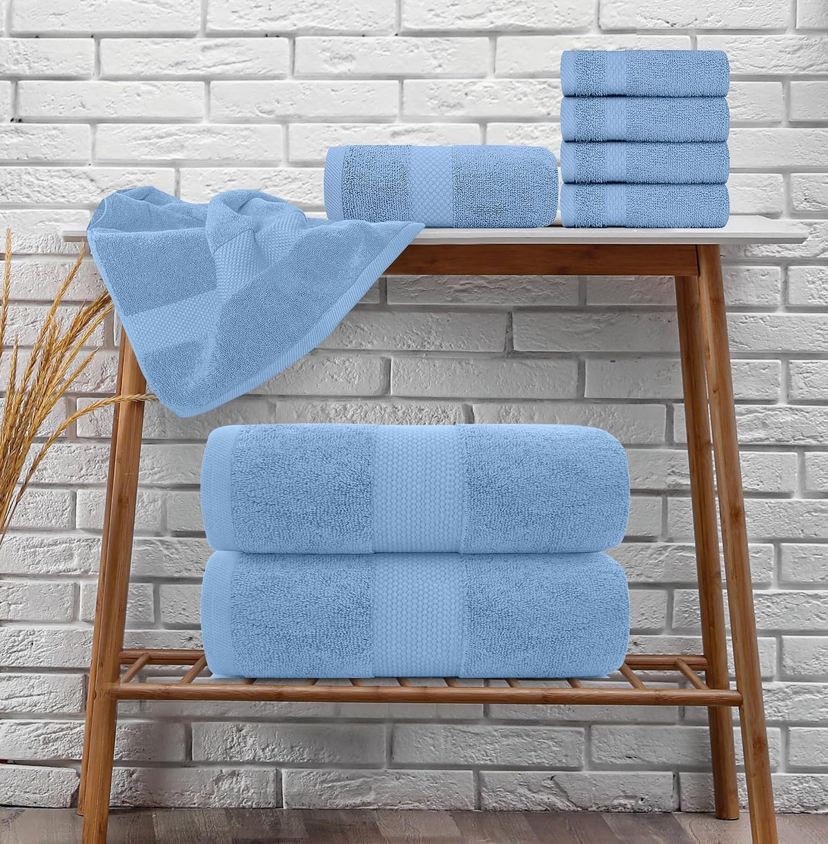 white classic luxury light blue bath towel set, package contents