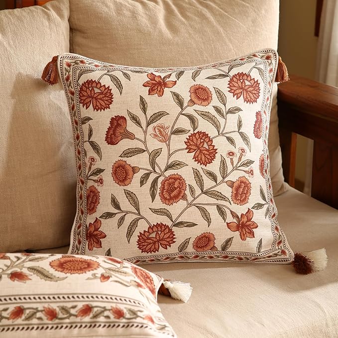 ISAENNE Design Linen Square Vintage Throw Pillow Covers 18"x18", Brick Red - Image 2