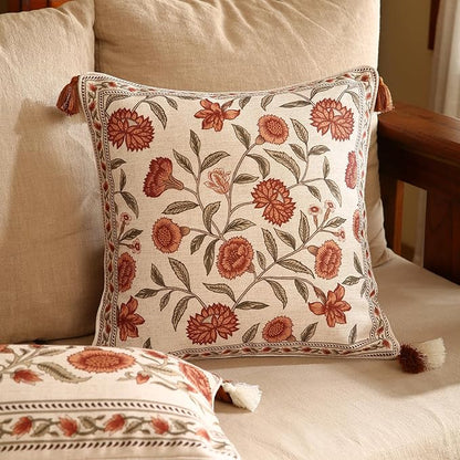 ISAENNE Design Linen Square Vintage Throw Pillow Covers 18"x18", Brick Red - Image 2