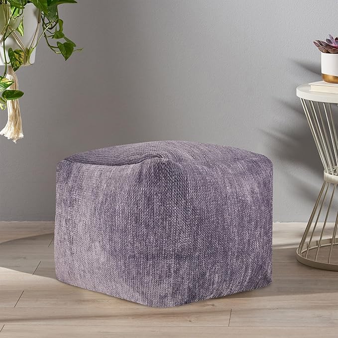 LR Home Contemporary Solid Square Indoor Medium Pouf Ottoman, Frost Gray | by L.+R.+Resources%2C+Inc.