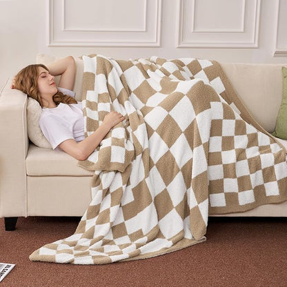 Joiedomi Twin Blanket for Couch Bed, Checkered Knitted Blankets Gifts for Women - Image 2