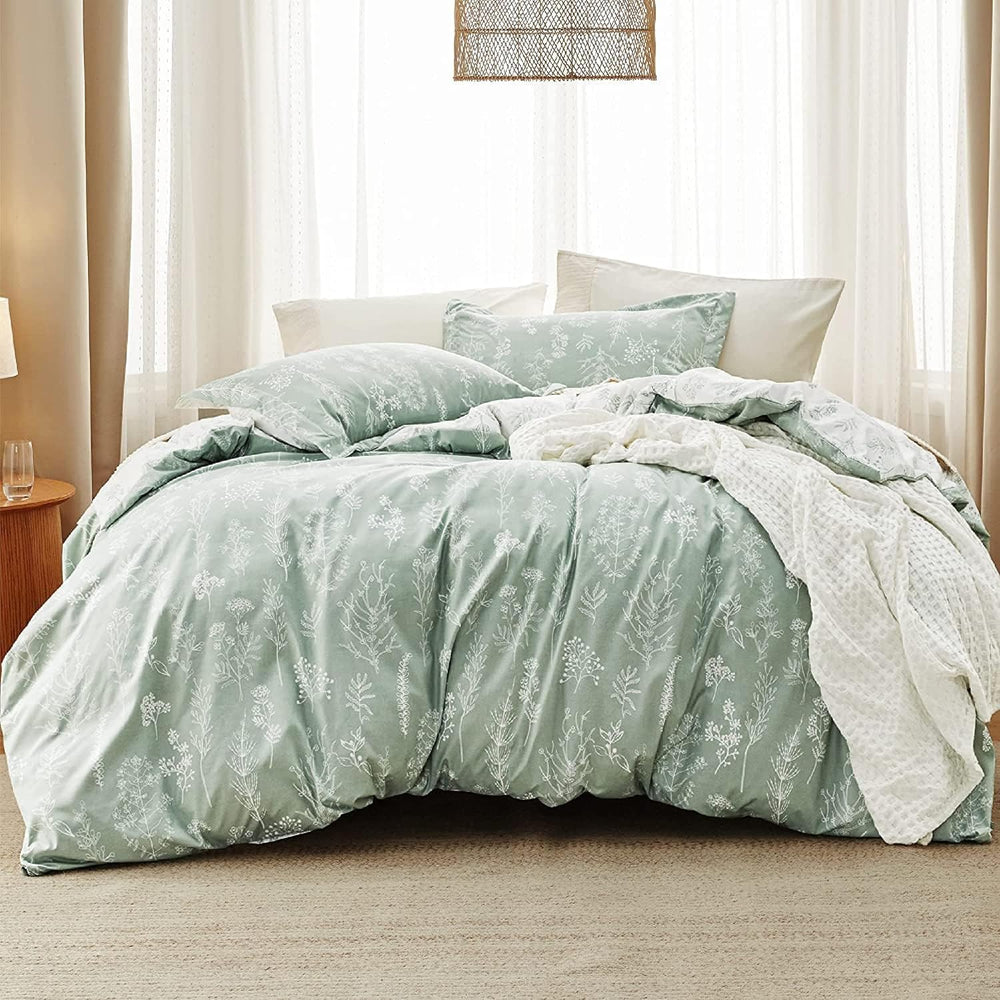 Bedsure Floral Comforter Set Cute Bedding Set Full Reversible Sage Green