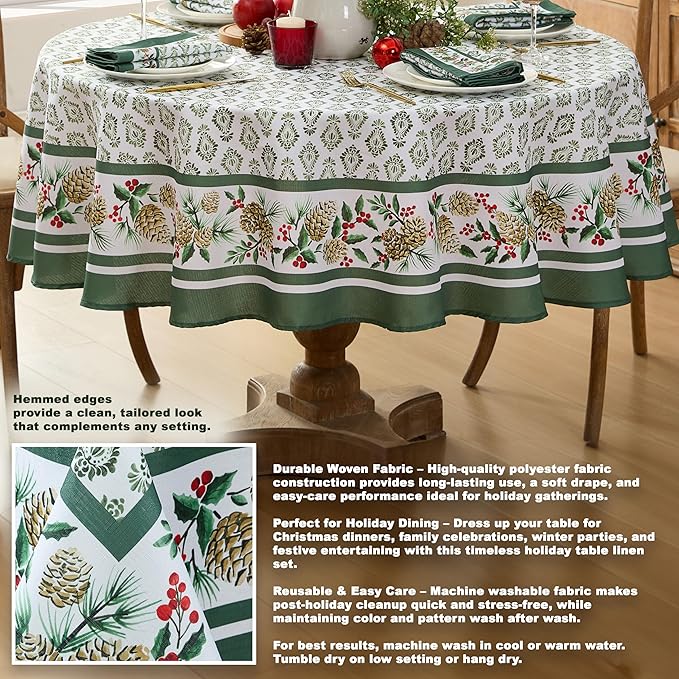 Newbridge Christmas Holly Pinecone Border Set of 4 Fabric Placemats, Holiday - Image 9