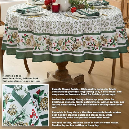 Newbridge Christmas Holly Pinecone Border Set of 4 Fabric Placemats, Holiday - Image 9