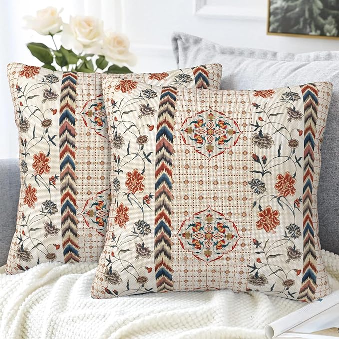 Throw Pillow Covers Boho Floral Pillow Covers 16x16 Inch Set of 2 Throw Pillows - Image 4