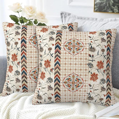 Throw Pillow Covers Boho Floral Pillow Covers 16x16 Inch Set of 2 Throw Pillows - Image 4