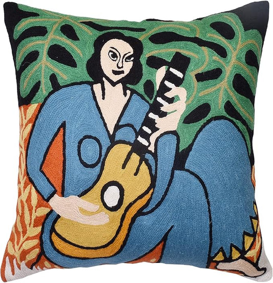 The Music Matisse Decorative Pillow Cover Handembroidered Wool 18x18 by Kashmir+Designs