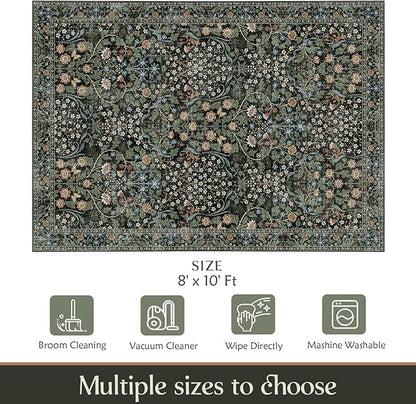 MUJOO 8x10 Area Rugs, Floral Washable Rugs - Image 2