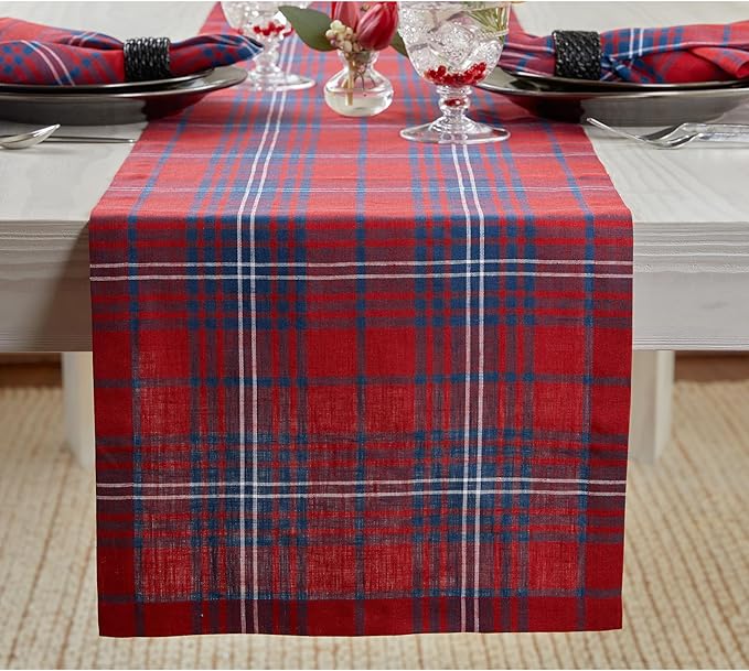 Solino Home Linen Tartan Plaid Table Runner 108 Inches Long by SolinoHome