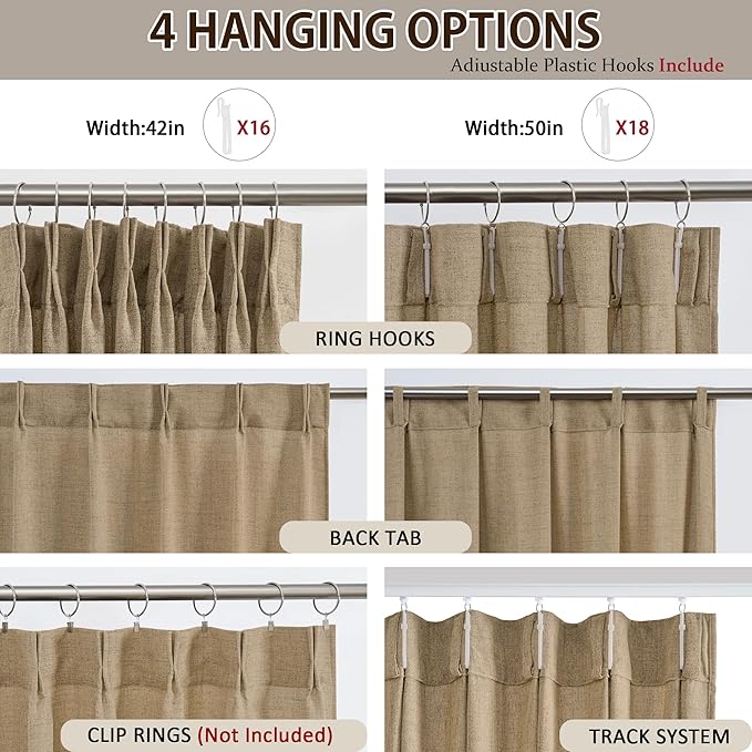 Dark Flax Pinch Pleated Linen Curtains 96 Inches Long Semi Sheer Memory Trained - Image 2