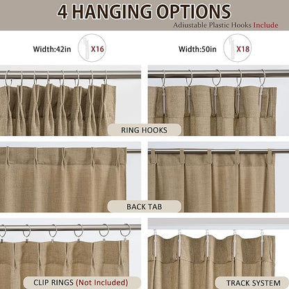Dark Flax Pinch Pleated Linen Curtains 96 Inches Long Semi Sheer Memory Trained - Image 2