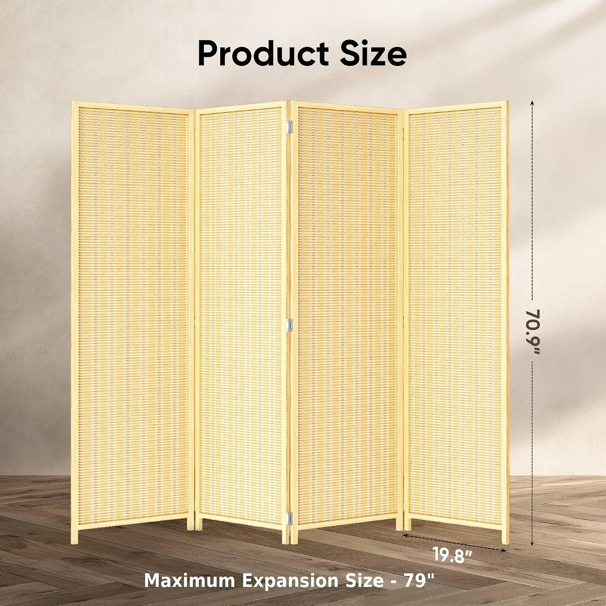 jostyle room divider 4 panel folding privacy screen shown in use