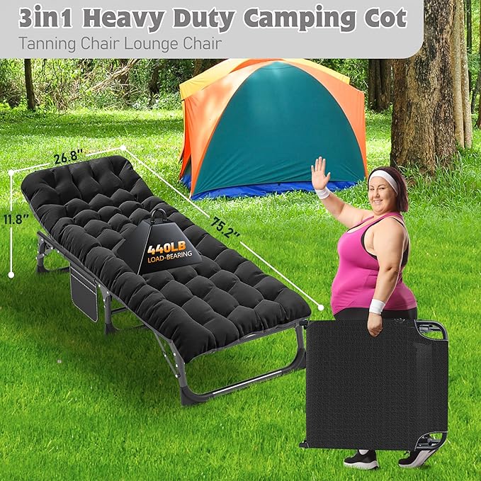 ABORON Camping Cot for Adult 28" Extra Wide, Heavy-Duty 1200D Oxford Cot for - Image 3