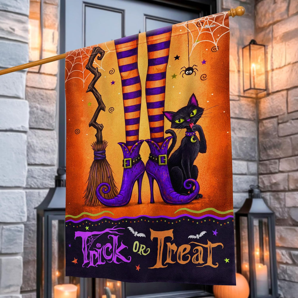 FLAGWIX Halloween House Flag, Witch Black Cat Trick Or Treat Porch Decor