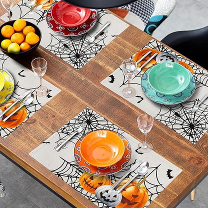 Giwawa Halloween Placemats, Colorful Spooky Pumpkins Spider Web Bats Linen - Image 8