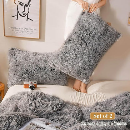 XeGe Fluffy Faux Fur Pillow Cases, Plush Shaggy Ultra Soft Fuzzy Pillowcases - Image 2