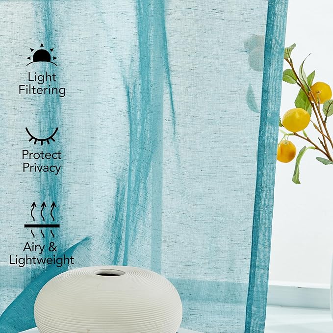 Deconovo Semi Sheer Faux Linen Curtains, 52x63 Inch, 2 Panels, Back Tab Light - Image 5