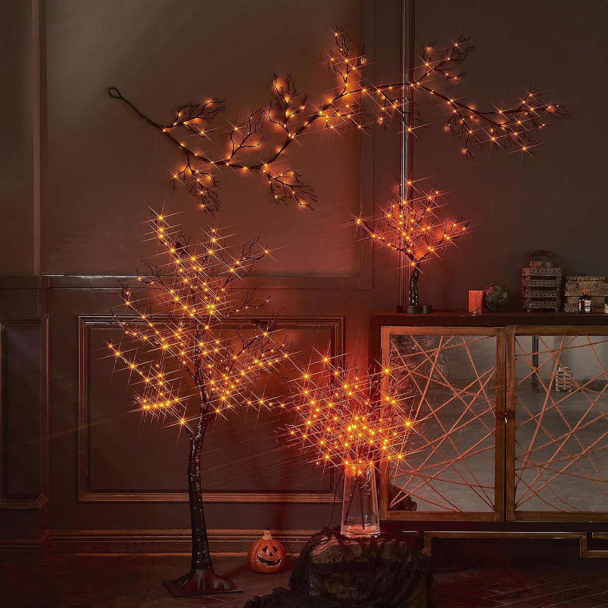 Hairui Lighted Halloween Tree with 150 Orange Fairy Lights 4FT, Spooky Black Tree Lights Plug in for Indoor Outdoor Home Halloween Party Decoration