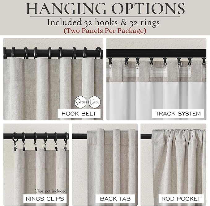 Pleat Linen Blend Room Darkening Curtains 92 Inch Length 2 Panels Set - Image 3