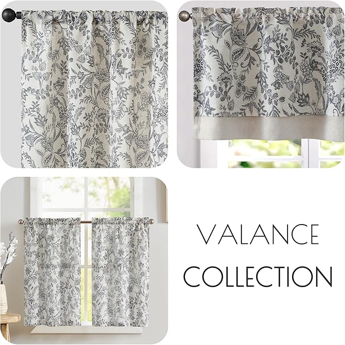 jinchan Linen Valance Curtain Farmhouse Floral Printed Small Window Curtain - Image 8