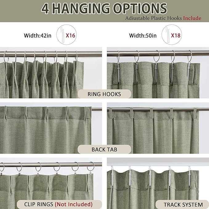 RAIN CITY Sage Green Sheer Curtains Pinch Pleated, Back Tab - Image 3