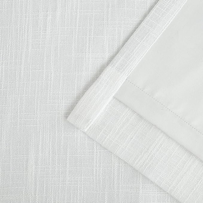 White Full Blackout Curtain Panel Rayon Blend Heavy Linen Texture Window - Image 5
