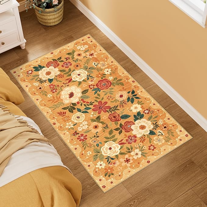 DUKINO 2x4 Rug for Entryway, Washable Kitchen Floral Runner Rug by DUKINO